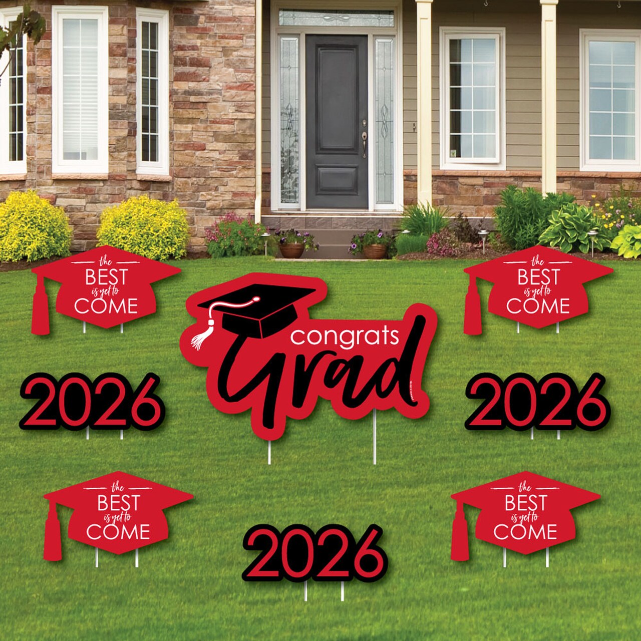 Big Dot of Happiness Red Grad Class of 2026 Outdoor Decorations - Graduation Yard Signs - Set of 8
